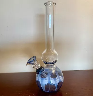 Glass Water Pipe -blue - 8” Tall X 1” Diameter With 9mm Pull Bowl • $23.95
