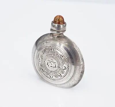 Mexico Perfume Bottle Flask Sterling Silver Amber Vintage ORMEX M1863 • $29.99