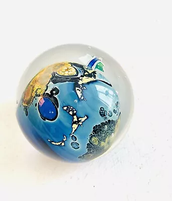 Art Glass Marble 1 7/8” Diameter Blue Metallic World Planet Earth Unsigned • $125