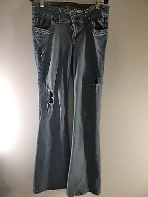 $19.26 • Buy Hydraulic Curvy Lola Fit Junior Sz 7/8 Flare Leg Distressed Med Wash Denim Jeans