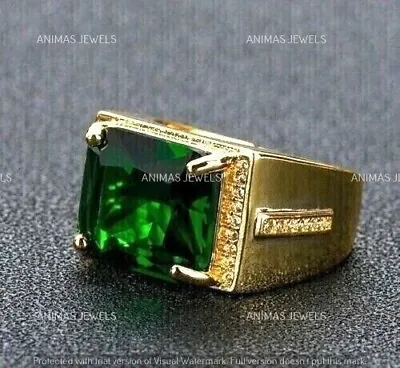 3 CT Radian Cut Lab-Created Emerald Engagement Men's Ring 14K Yellow Gold Plated • $115.90