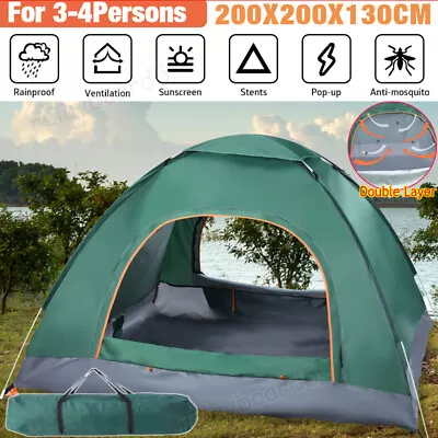 3-4 People Man Outdoor Pop Up Tent Waterproof Instant Camping Tent Hiking Beach • £20.58