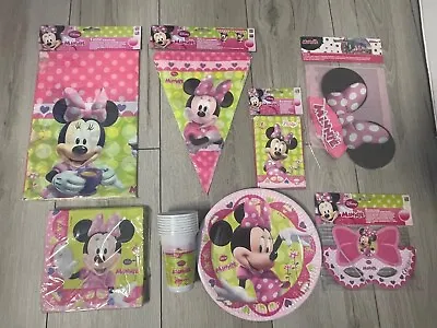 Minnie Mouse Pink Tableware Party Supplies Children Birthday Decorations Bundles • £4.49