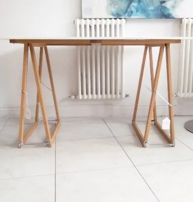 £175 • Buy Small Desk With Herman Miller Top Oak Trestle Table Legs By Label Home