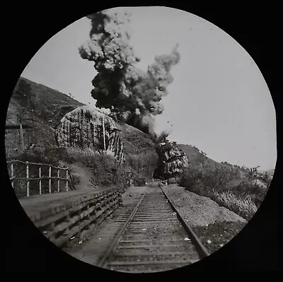 2 Magic Lantern Slides AN EXPLOSION AND ITS RESULTS C1910 PHOTO RAILWAY INDIA ? • $1055.88