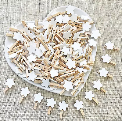 30mm Mini Clothes Pegs With 16mm Wood Flowers Craft Shabby Chic Wedding Decor • £15.39