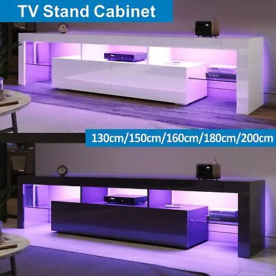 $197.99 • Buy LED TV Stand Cabinet Gloss Wood Entertainment Unit Storage 130/150/160/180/200cm