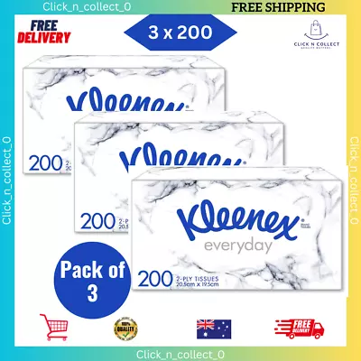 3 Packs X 200 Sheets Kleenex Everyday 2 Ply Facial Tissues Cleaning • $12.98