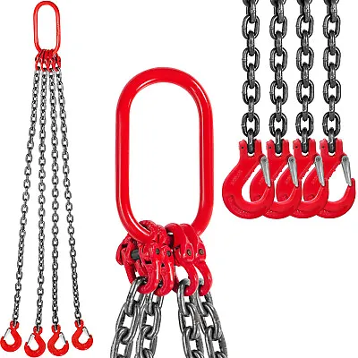 VEVOR 2m X 4 Legs Lifting Chain Sling 8mm 4 Ton G80 With Grab Hooks • £50.39