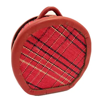 Dollhouse Miniature Retro Suitcase Train Case Red Plaid Fabric With Leather Trim • $15.80