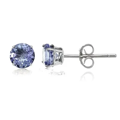 14k White Gold Ocean Tanzanite 5mm Round Stud Earrings • $79.56