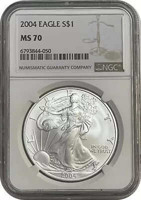 2004 American Silver Eagle One Dollar Coin NGC MS 70 • $125