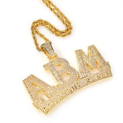 ABM Letters Mens Hip Hop Pendant Necklace ICED AAA+ CZ Gold Silver Color Jewelry • $22.57