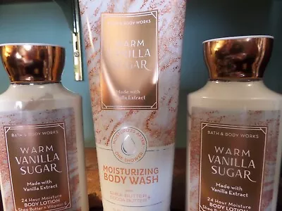 Lot Of THREE Bath And Body Works WARM VANILLA SUGAR Body Wash & Lotion Set NEW • £18.29