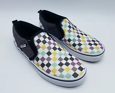 Vans Checkerboard Missy Girl's Size 4 Slip On Shoes Glitter *Worn Once • $29.99