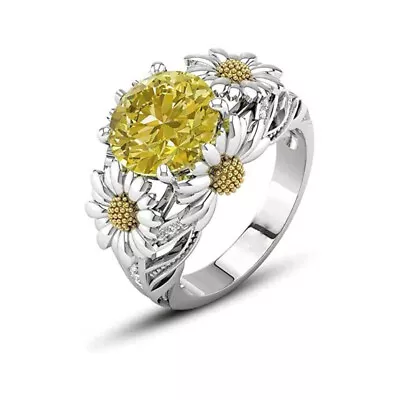 2.40Ct Round Canary Yellow Diamond Sunflower Engagament Ring 14k White Gold Over • £104