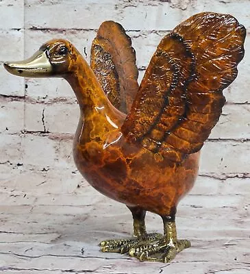 Colorful Bronze Metal Sculpture Of Duck Flapping Wings Art Figure Signed Decor • $299