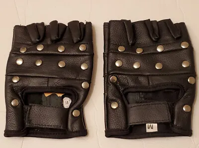 Motorcycle Fingerless Gloves Leather Rock And Roll Studded   • $11.99