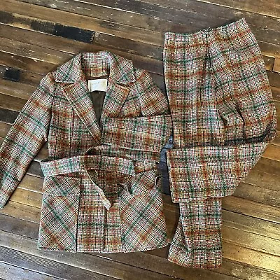 Vintage Pendleton Women's 2 Piece Plaid 100% Virgin Wool Pant Suit Sz M/10 60’s • $149