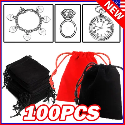 Black Velvet Drawstring Velour Gift Pouches Ring Jewelry Bag Wedding Red Favors • $8.50
