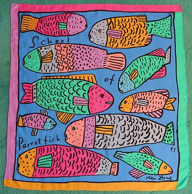 £59.99 • Buy Gorgeous School Of Parrot Fish Scarf Ken Done May Be Silk Rolled Edge 33  Square