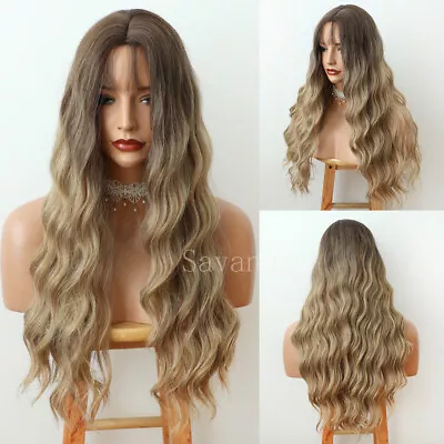 Brown Blonde Ombre Loose Wavy Synthetic Hair Wigs Natural Hairline Fashion Women • $18.79