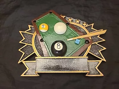 VINTAGE Pool Billiards Eight Ball Nine Ball Trophy Plaque • $15