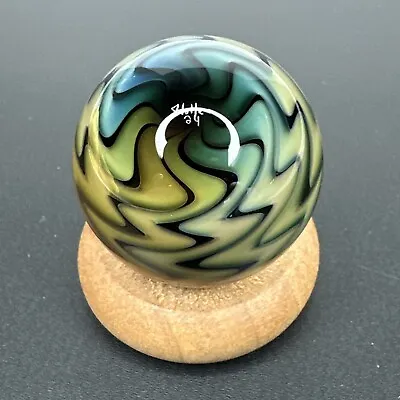 Contemporary Art Glass Marble Handmade Fumed Wigwag MIB 1.27  Artist SIGNED Boro • $53.99
