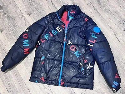 Tommy Hilfiger Men SZ L MONOGRAM Puffer Down CONVERTIBLE COAT Vest • $95