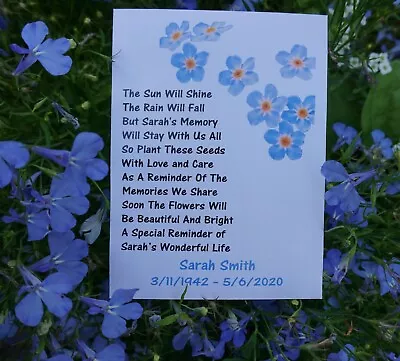 £3.99 • Buy Funeral Forget Me Not Seed Packets Flowers Remembrance Favour Personalised
