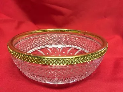 Vintage Cut Glass Metal-rimmed Bowl 8 1/2  • $12.05