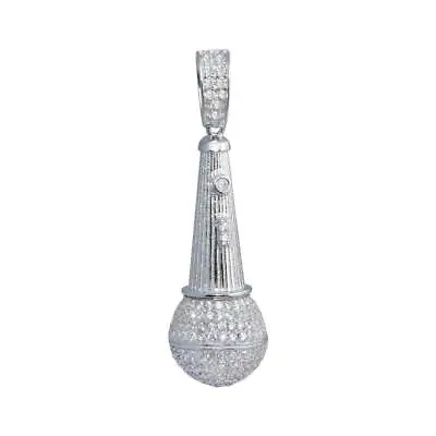 Men's Sterling Silver Microphone 3D Hip Hop Pendant W/ Micro Pave CZ Stones • $39.99