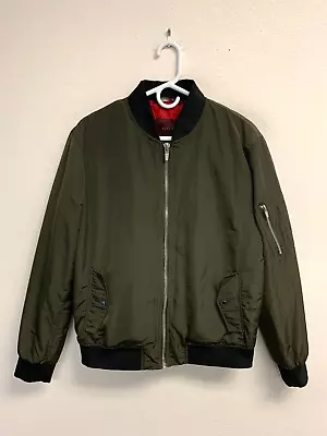 ZARA Men's Bomber Jacket MEDIUM/LARGE Olive Green Zip Lined Streetwear *STAINS • $8