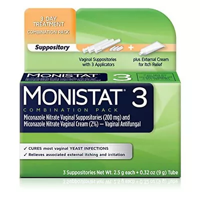 Monistat 3-Day Yeast Infection Treatment Suppositories + Itch Relief Cream 7 • $15.79