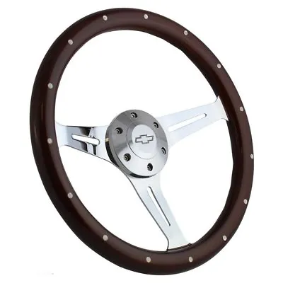 Steering Wheel Mahogany & Chrome For Hot Rod  Street Rod  Rat Rod Truck Chevy • $192.38