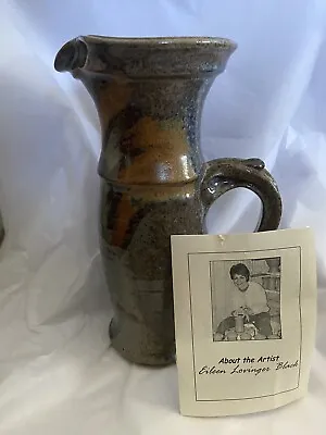 Vintage Pottery 10 1/2” Vase Pitcher Eileen Lovinger Black Signed Hand Crafted • $24.99