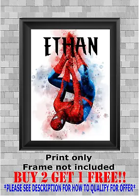 Personalised Marvel Spiderman Name Print Children's Room Wall Art Poster Gift  • £4