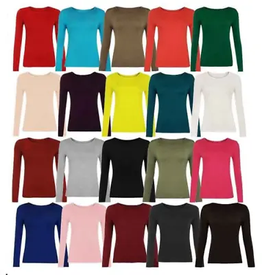 Kids Girls Long Sleeve Round Neck Plain Basic Stretch T-Shirt Top Age 2-13 Years • £6.99