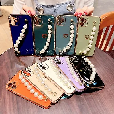 Luxury Pearl Bracelet Wrist Soft Case Cover For IPhone 14 Pro Max 13 Mini 12 11 • £4.57
