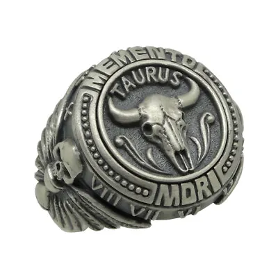 Taurus Skull Masonic Sterling Silver 925 Biker Men's Ring Memento Mori Zodiac • $133.50