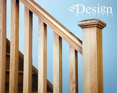 Solid Oak Plain Square Edge Stair & Landing Balustrade Staircase Kit Inc Newel • £525