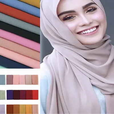 £3.89 • Buy 180x80 CHIFFON Ladies Maxi Long Plain Scarf Hijab Shawl Wrap Sarong Best Quality