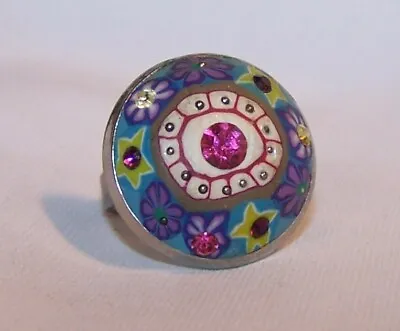 Vintage BOHO Flower Ring-Rhinestone-Size 8 1/2 Adjustable • $10.55