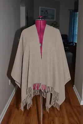 Firenze Brown Fringe Poncho Sweater 1 Size Mohair Blend Italy Open Arm Cardigan • $24.99