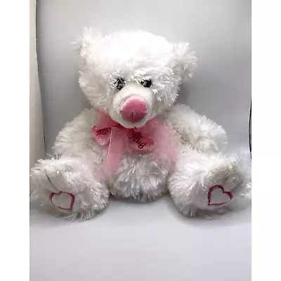 CALTOY - White Bear With Pink Bow And Pink Hearts VDay Stuffed Animal • $20