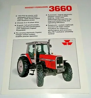 Massey Ferguson MF 3660 Tractor Spec Sheet Sales Brochure Literature Advertising • $14.99