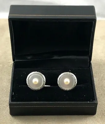 Japanese Sterling Silver Akoya Pearl & Mother Of Pearl Cufflinks • $139.99