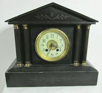 Hamburg American 8 Day 4 Pillar Mantel Clock Faux Marble Crossed Arrows Parts • $191.16