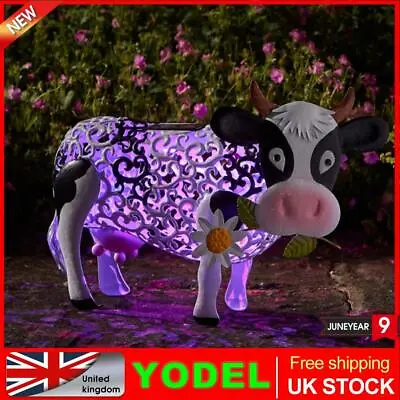 Daisy Cow Solar Statue Resin Ornament Yard Sculpture Figurine Garden Decor • £12.89