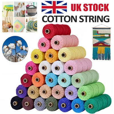£6.64 • Buy 3mm 200M Natural Cotton Twisted Cord Rope Artisan Macrame String Craft Colorful